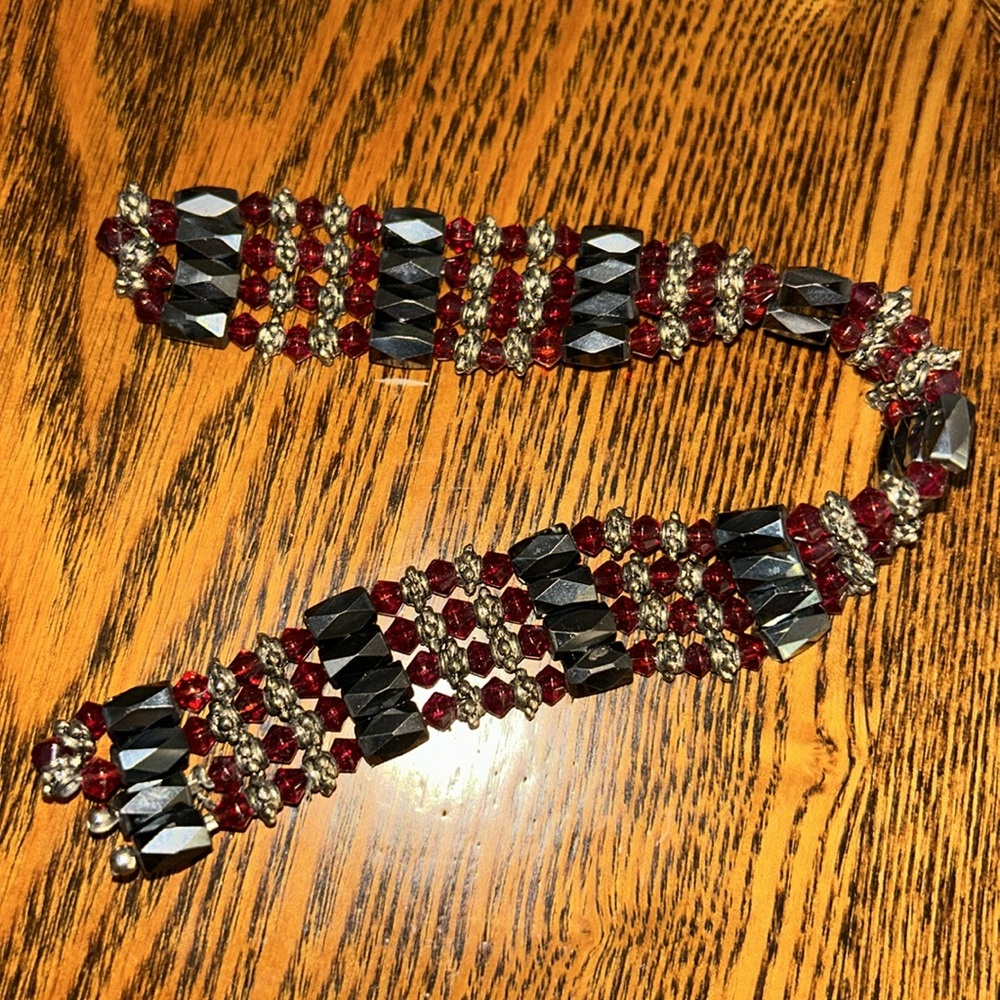 Magnetic beaded jewelry - necklace and/or bracelet w/ dark red and silver beads